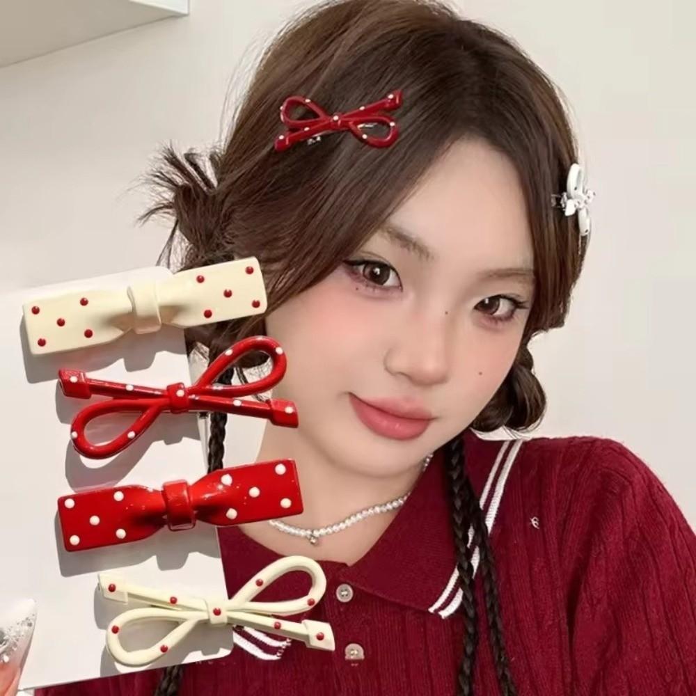 New Red Retro Hair Clip Polka Dot Headdress Hair Barrettes Seamless Duckbill Hair Clips for Women Girls