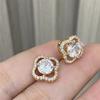 New Full Diamond Hollow Four-leaf Clover Stud Earrings, Raw Earrings, Lucky Grass Ear Jewelry.