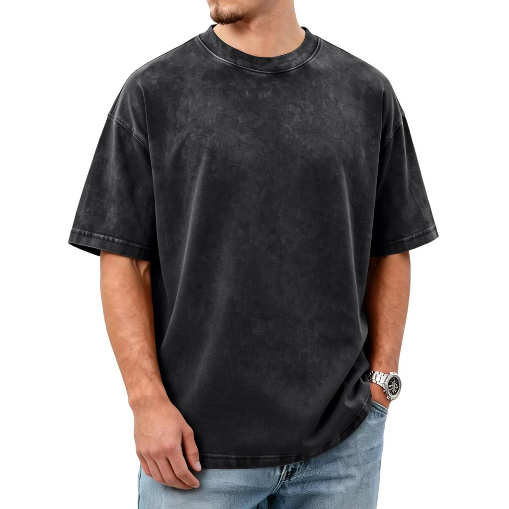 Herren Washed Distressed Baumwolle Rundhals Kurzarm T-Shirt | Lässige Vintage T-Shirts Für Den Täglichen Gebrauch