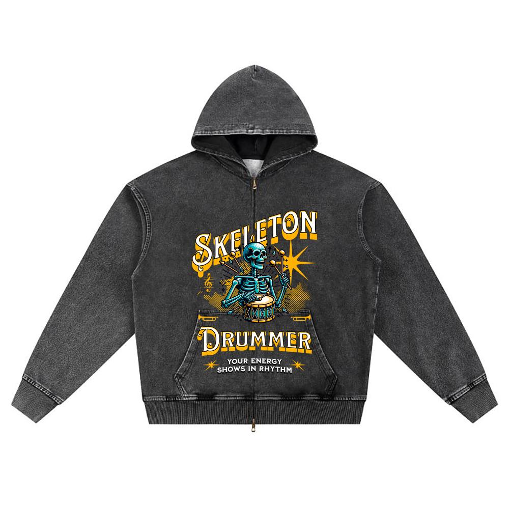 

DTG print Knitted Denim Zip-Up Hoodie Streetwear Brother Print Zipper Hoodies S