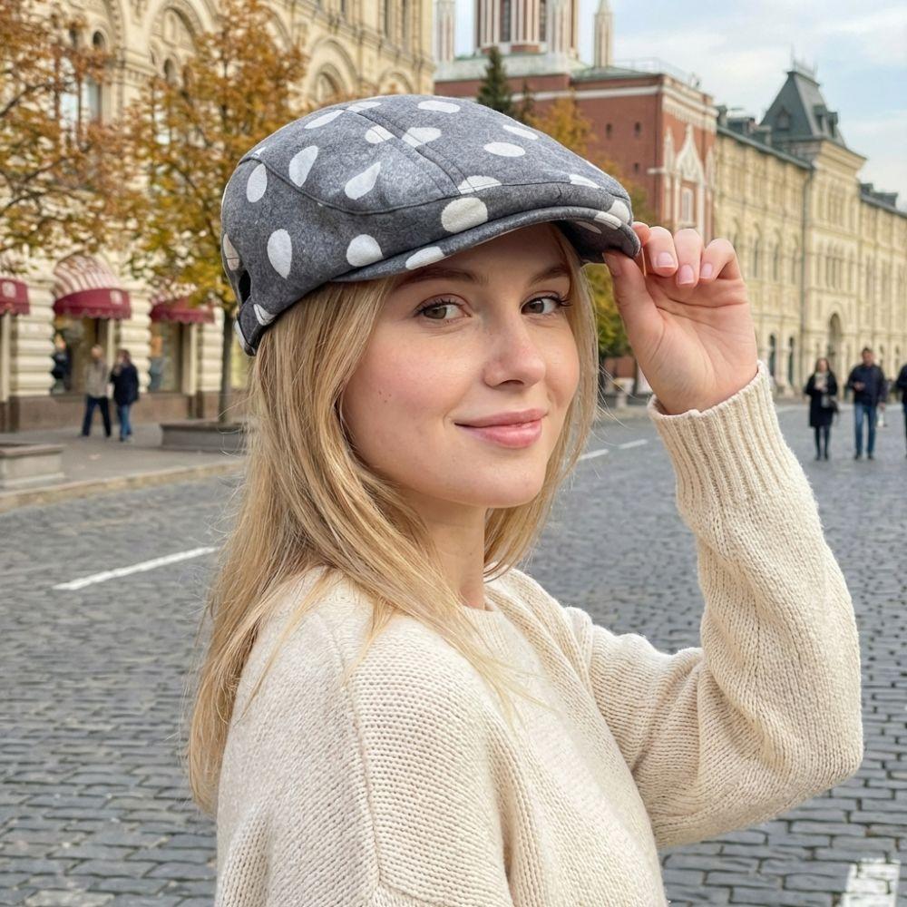 Casual Korean Style Forward Hat Polka Dot Printing Wide Brim Short Brim Berets Versatile Big Head Sun Hat Women's Spring Autumn