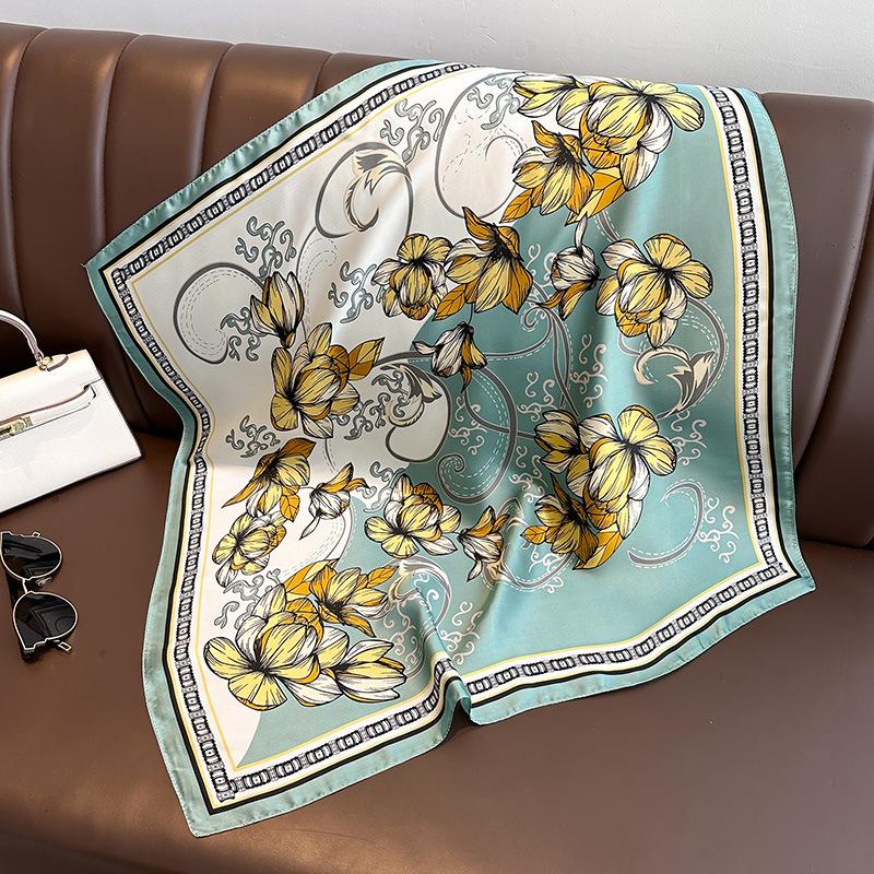 Luxury Fashion Print 70*70cm Silk Square Scarf Women Soft Satin Hairband Neckerchief Tie Female Headband Foulard Bag Ribbon