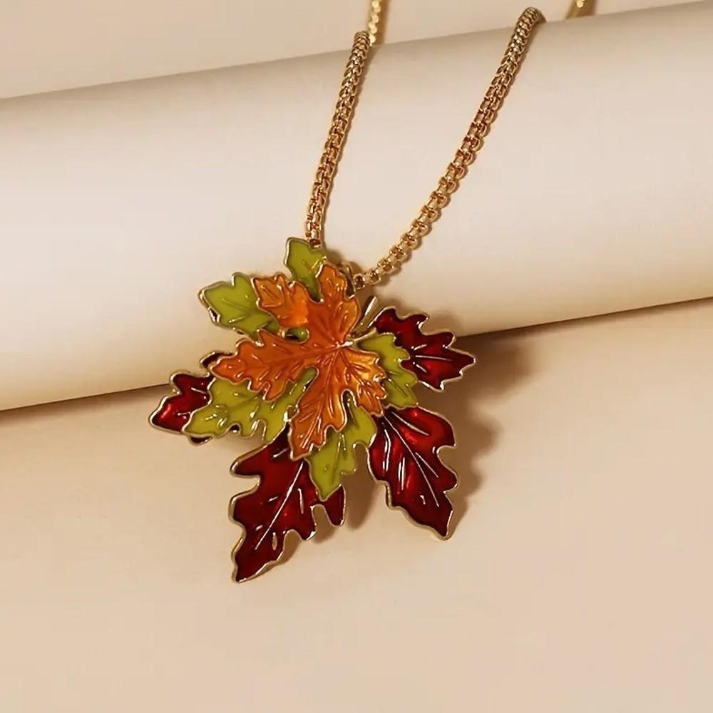 Oil Drop Sweater Chain Metal Chain Long Chain Retro Leaf Pendant Necklace  Sport