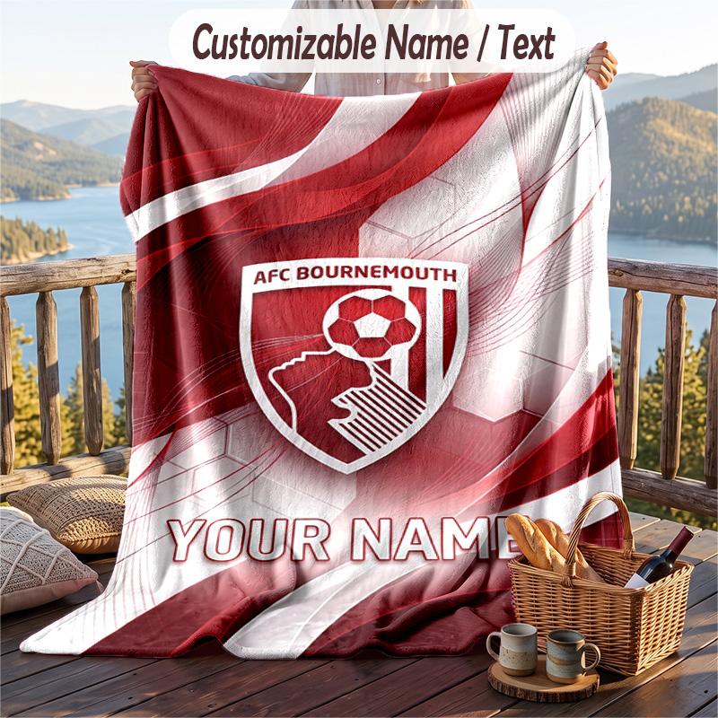 Flannel Blanket Bournemouth Football Print Custom Name Text Soft Throw for Sofa Bed