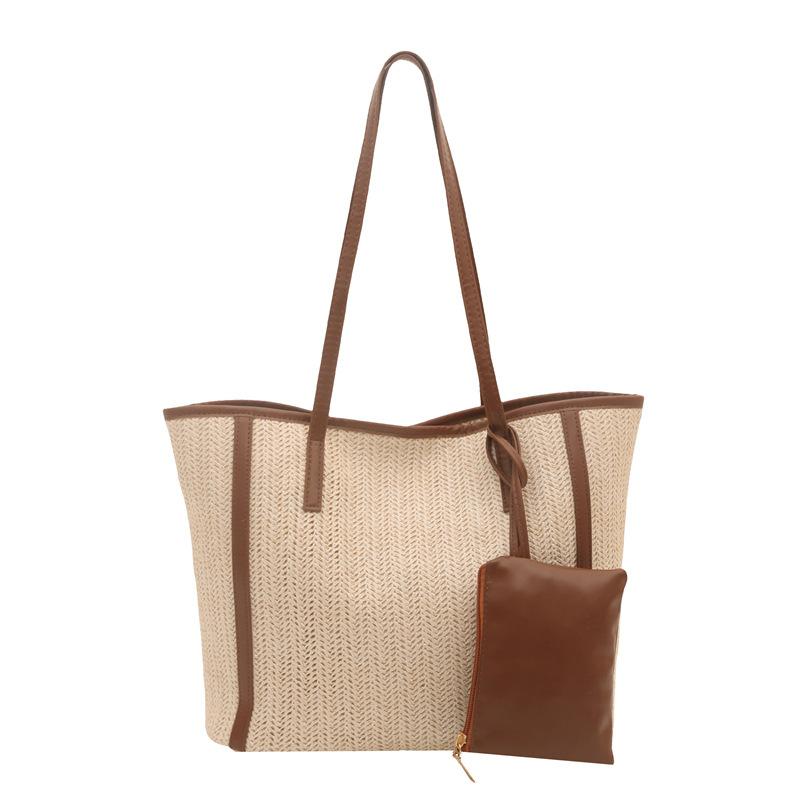 

Contrasting color splicing fashion vacation messenger bag new versatile fashion shoulder bag large capacity commuter tote bag коричневий