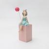 1pc Whimsical Cartoon Girl with Balloon Resin Figurine - INS Style Home Decor Accent, Light Blue Dress, Pink Base, Ideal for Var