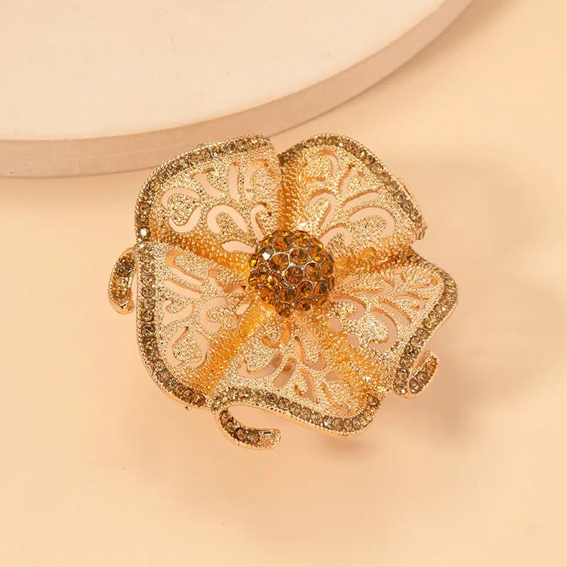 1 Pcs Luxury Big Flower Diamond Rings Women Indian Jewelry Classic Hollow Gold Color Adjustable Ring Female Brithday Gifts