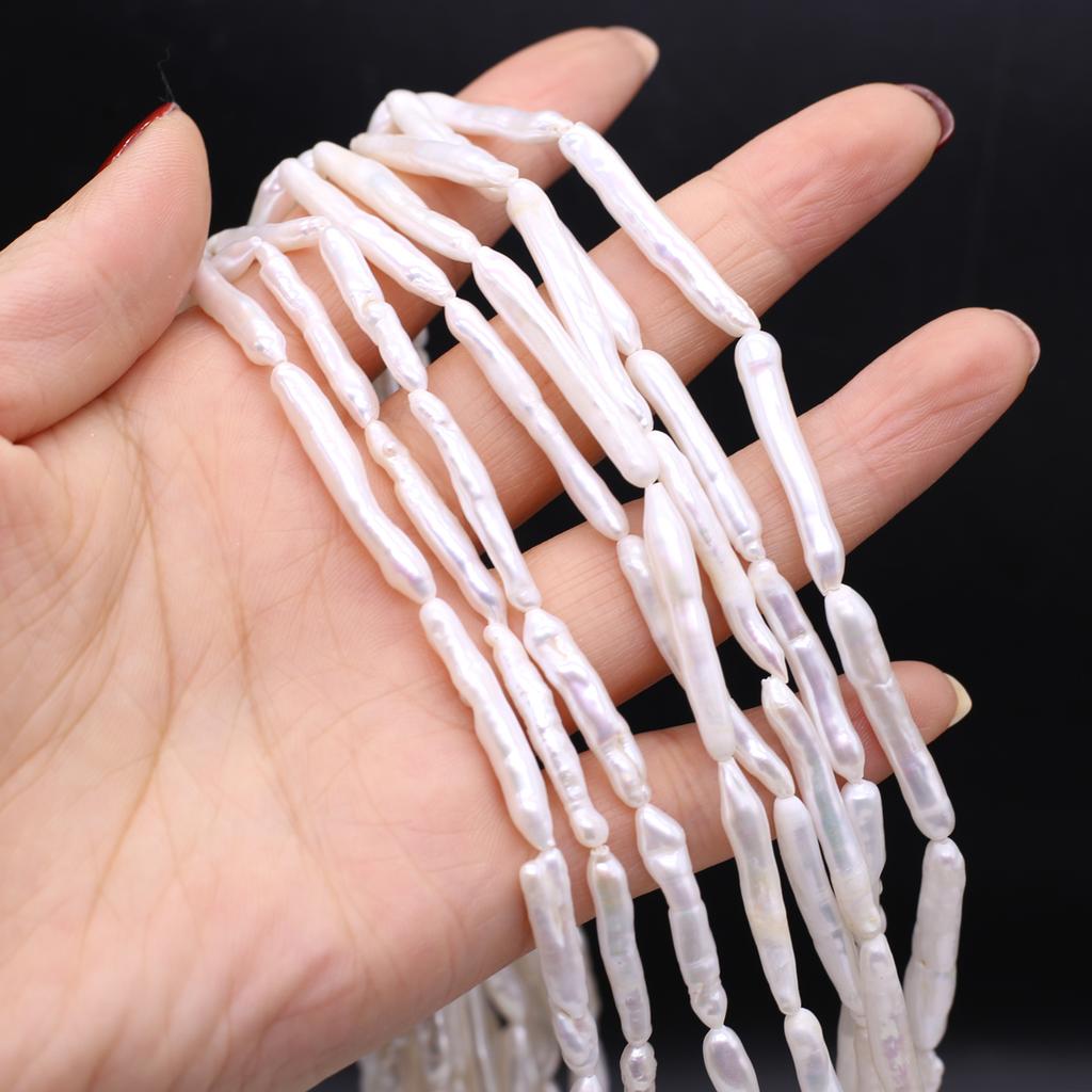 1String, White Natural Freshwater Pearls, Handmade Strip Pearl Beads for Jewelry Making DIY Necklaces, Bracelets Crafts (Beads 23×4mm, Length 36cm)