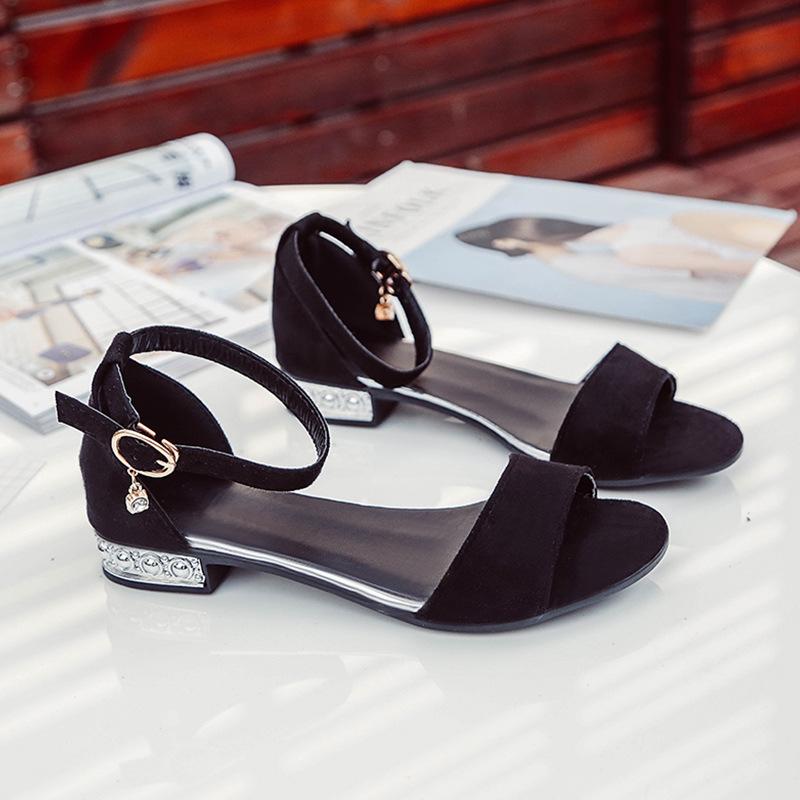 

Женские летние сандалии, новая универсальная модель на толстом каблуке, с ремешком-пряжкой на подъеме, туфли на высоком каблуке 35 чёрный