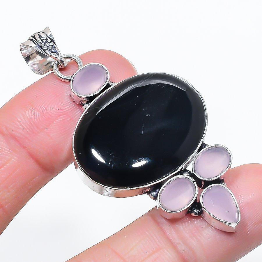 

Натуральный черный оникс, халцедон 925 стерлинговое серебро ювелирная подвеска 2.40 C7u31