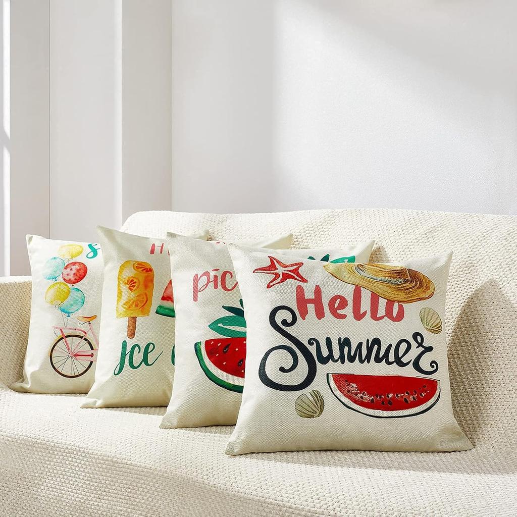 Sommer-Kissenbezüge 18x18: Wassermelone Dekorative Kissenbezüge Bauernhaus Kissenbezüge Boho Kissenbezüge für Sofa Couch Schlafzimmer