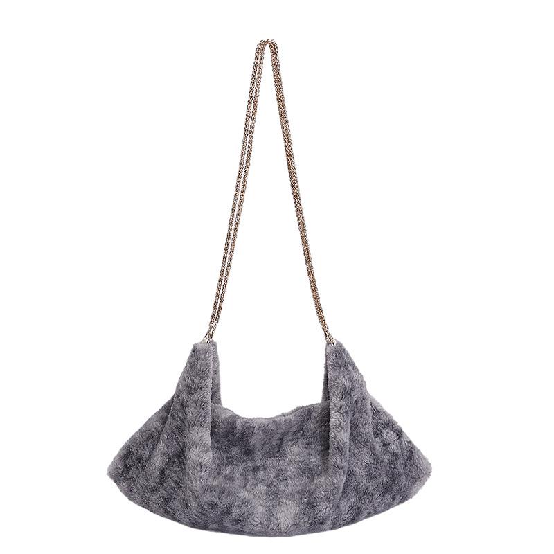 Plüsch-Ketten-Schultertasche im koreanischen Stil, mehrfarbig, großes Fassungsvermögen, Damen-Mode Nischendesign Handtasche.