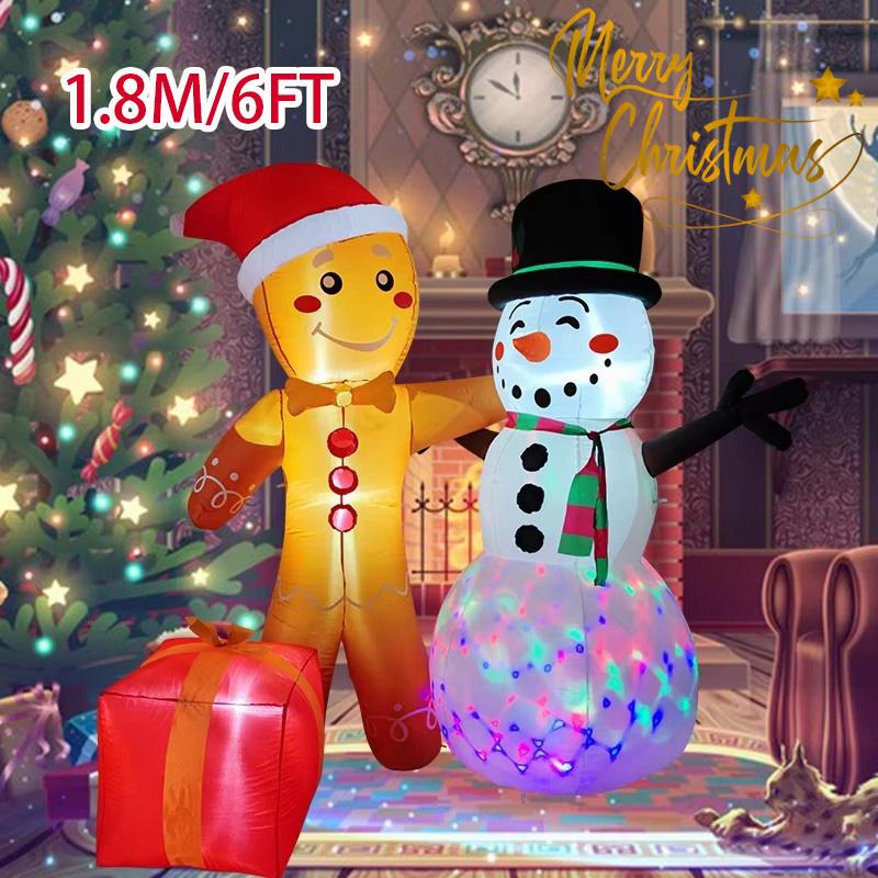 Christmas Decorations Gingerbread Man Snowman Arch Inflatable Toys Built-in LED Lights Model Party Xmas Holiday Decor Ornaments