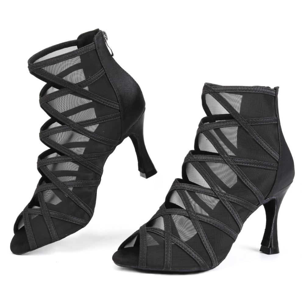 Sexy High Heels Adult Women Dance Boots Mesh Salsa Tango Latin Dance Modern Ballroom Dancing Shoes Heeled 9CM