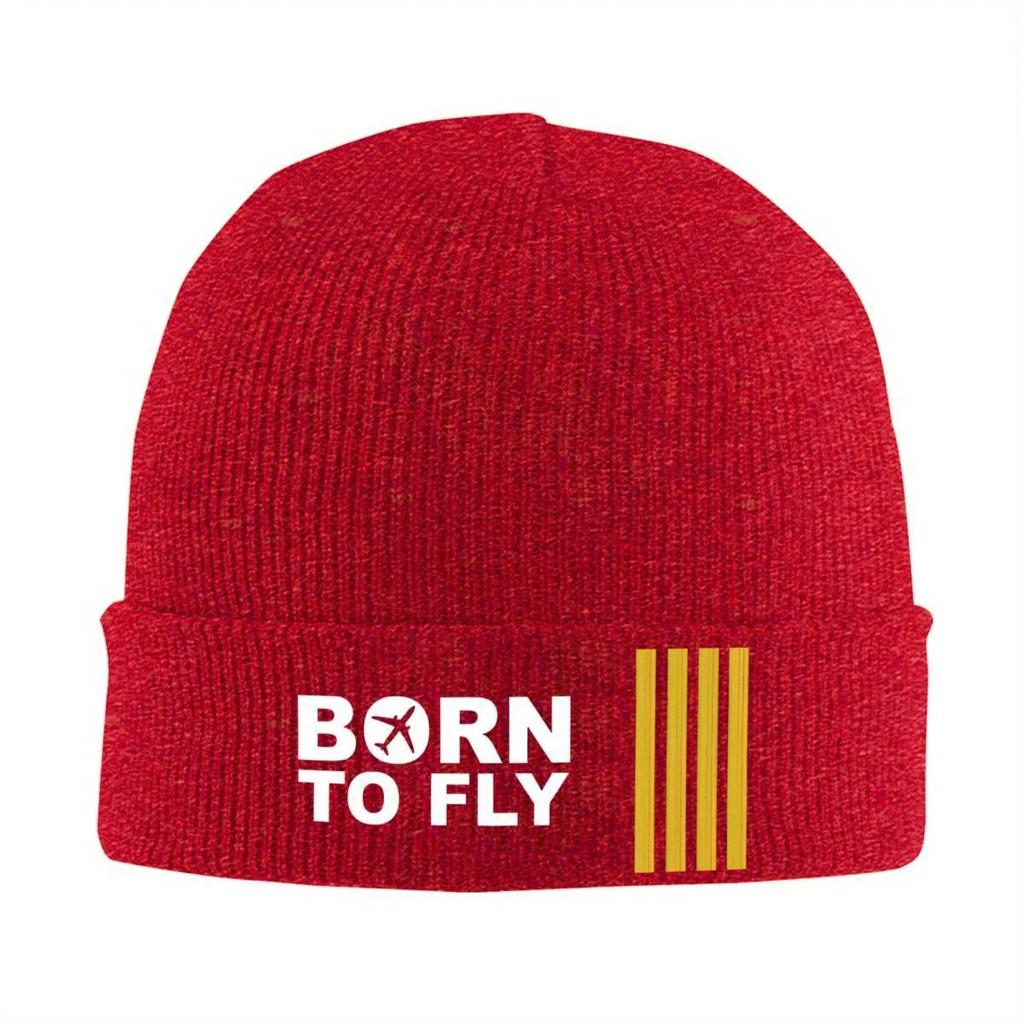 New Born To Fly Captain Knitted Hat Womens Unisexs Beanies Winter Hats Acrylic Airplane Casual Cap