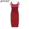BITCED Kleider Sommerkleid Sommer Damen Lässig Ärmellos Gepunktet Strandkleid Hohe Taille Plissiert V-Ausschnitt Vestidos De Verano
