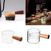 Clear Scale Heat Resistant Measuring Cup with Wooden Handle Small Glass Ounce Cup for Coffee Barista Kitchen