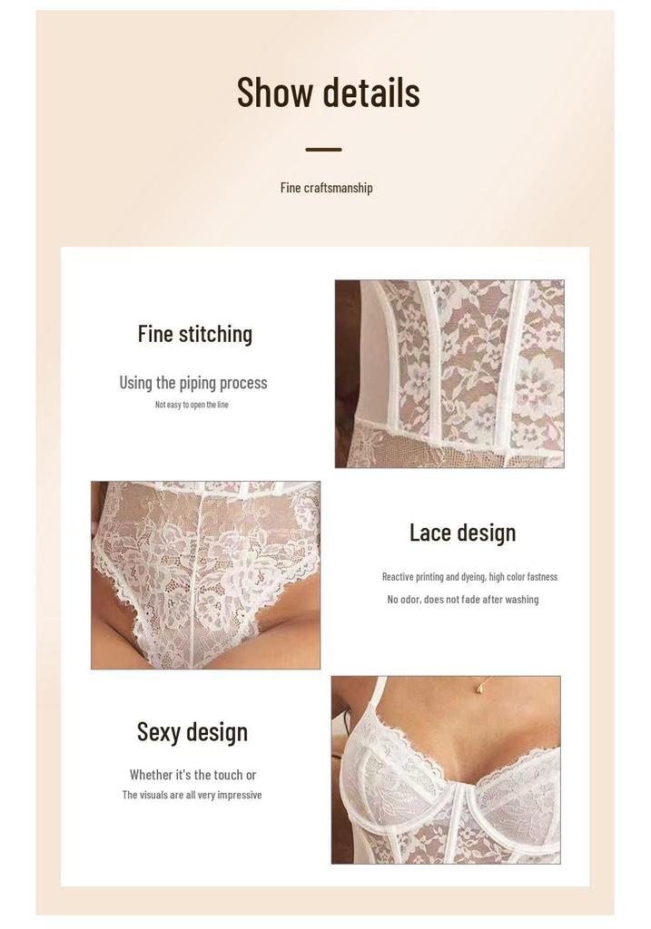 Sexy European & American Lace Underwire Diamond Crop Top - Slim Fit, See-through Vest for Women in White.
