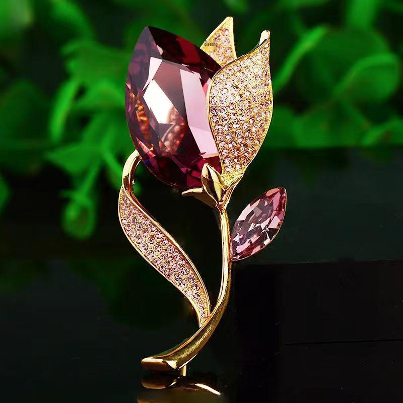 Элегантная хрустальная брошь-тюльпан – Роскошная женская булавка для пиджака с уникальным дизайном