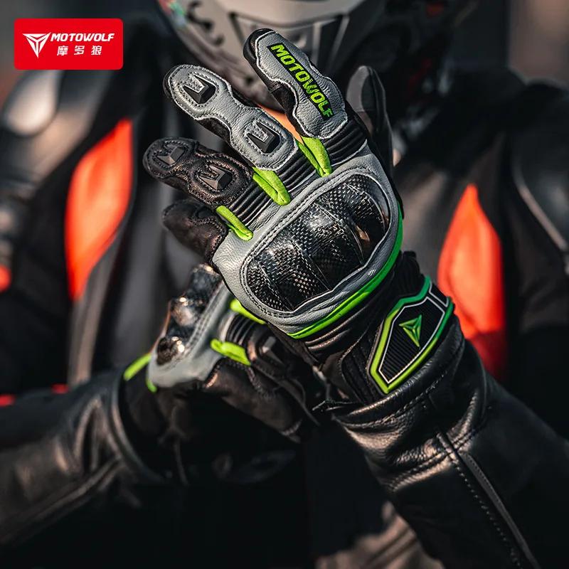 Motorcycle Gloves Leather Men Gloves Touch Screen Carbon Fiber Protect Luvas de Motocicleta de Couro Guantes Cuero Gants Cuir