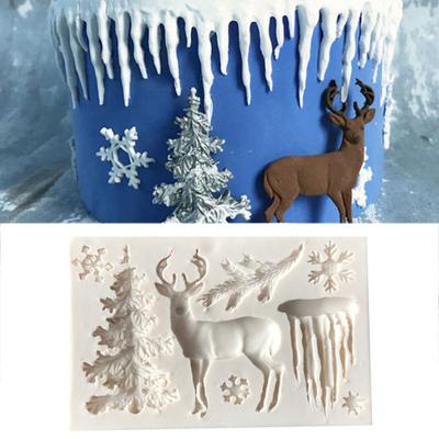 Molde de silicona para fondant, chocolate, tarta, arcilla, copo de nieve, alce, árbol de Navidad
