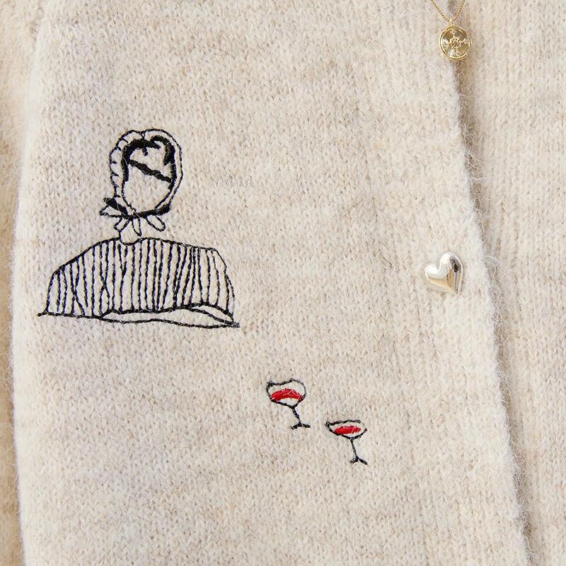 Women's Cartoon Embroidered Round Neck Knit Sweater