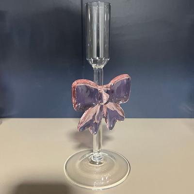 Light Luxury Pink Large Bow Glass Cup Heat-Resistant Glasses Goblet Champagne Bow Handle Glass Cup Cold Drink Cup