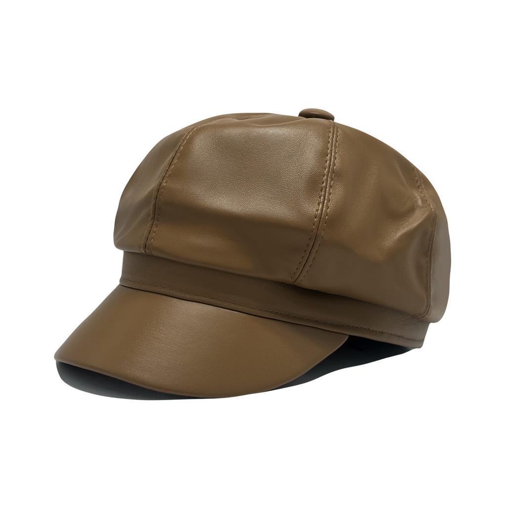 Pu Leather Octagonal Hat For Women Autumn Winter British Retro Newsboy Cap With Sun Protection And Warmth