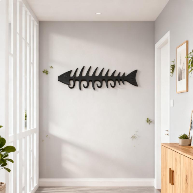 Scandinavian Cast Iron Fishbone Wall Hook Multi-Hook Organizer Nordic Home Decor Space-Saving Entryway Hanger