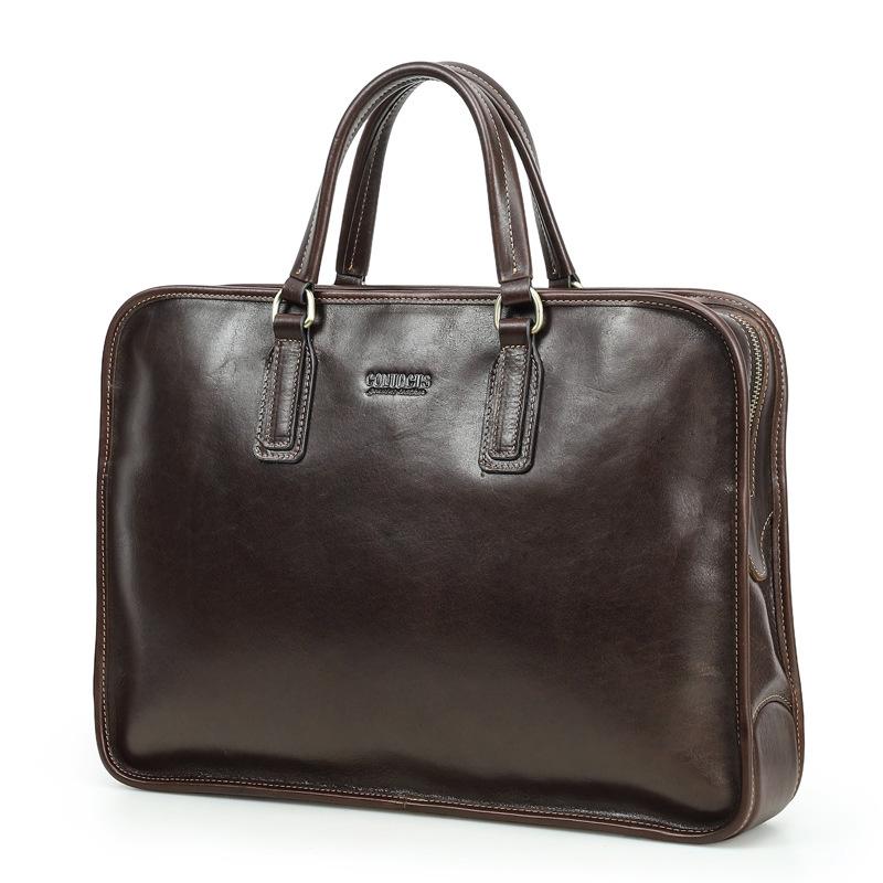 Men Full Grain Leather Briefcase Fits 16 Inch Laptop Vintage Waxed Business Large Capacity кофейный