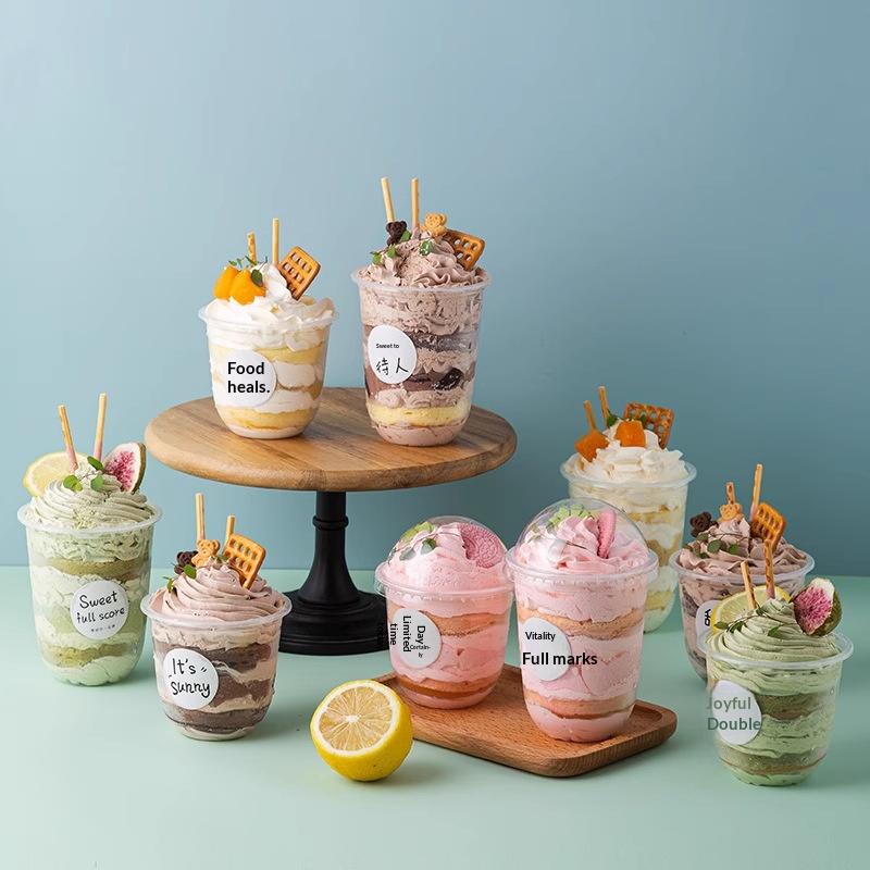 50Pcs Disposable Clear Plastic Cup With Hole Dome Lids Juice Salad Dessert Cups Ice Cream Birthday Wedding Camping Utensils