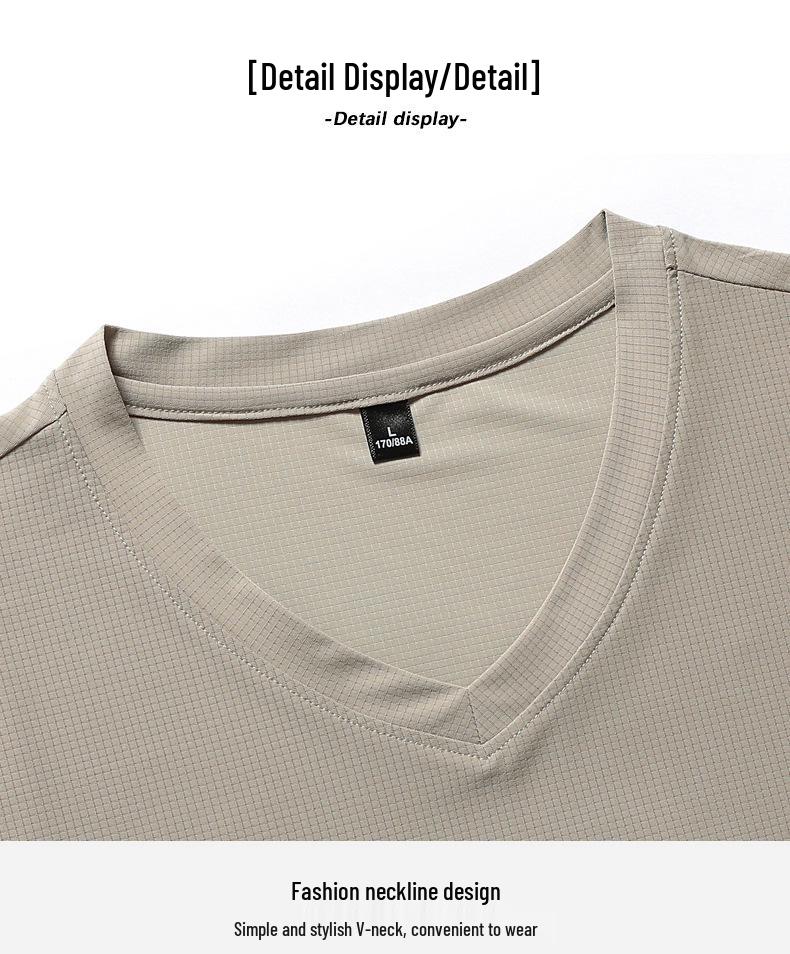 T-shirt da uomo taglie forti 9XL in seta ghiacciata con scollo a V a maniche corte, ad asciugatura rapida - Senza cuciture, leggera, traspirante, top sportivo estivo