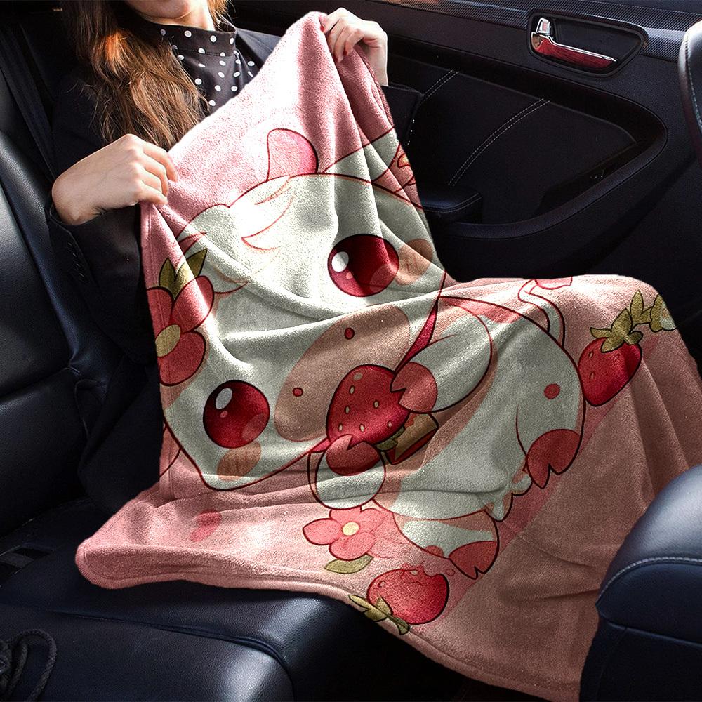 1pc Cow Strawberry blanket Lightweight Flannel Throw for Sofa Bed Travel Camping Livingroom Office Couch Chair