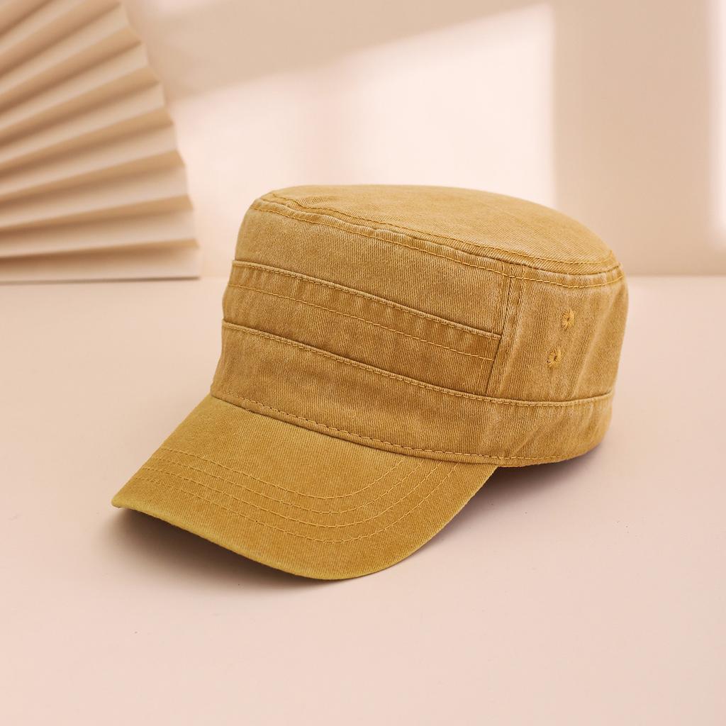 Korean-style solid-color washed and aged smooth flat top baseball cap, casual and versatile workwear-style sunshade baseball cap