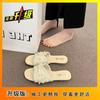 Foreign-style Small Fragrant Wind One-word Drag Girl 2025 Summer New Flat-bottomed Pearl Cool Slippers Outer Wear Fairy Beach Explosion