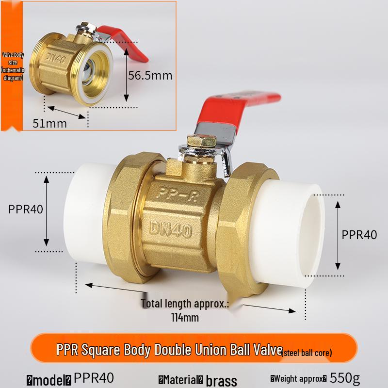 Yanghang PPR Doppelverschraubung Kupferkugelhahn, Wasserrohrfittings Verbinder, Heißschmelz 20 Schalter, 6-Punkt, 25mm Ventil.