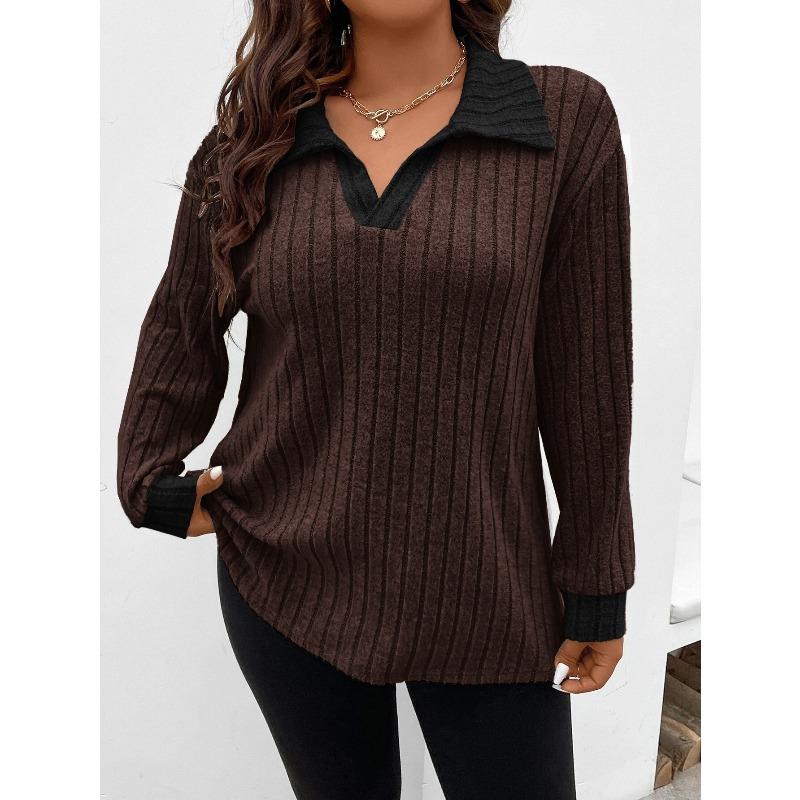 JPNTKY Women's Fashion Casual Solid Color Print Long Sleeve V Neck Blouses & Shirts