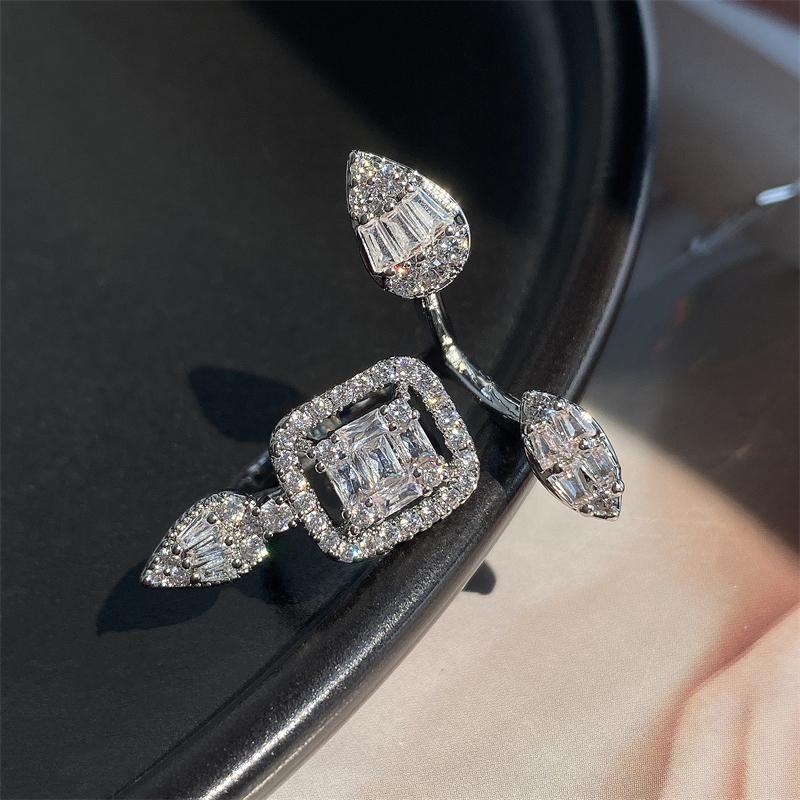 ZAKOL Luxury Sliver Color AAA Cubic Zircon Square CZ Open Rings for Women Exquisite Engagement Wedding Zircon