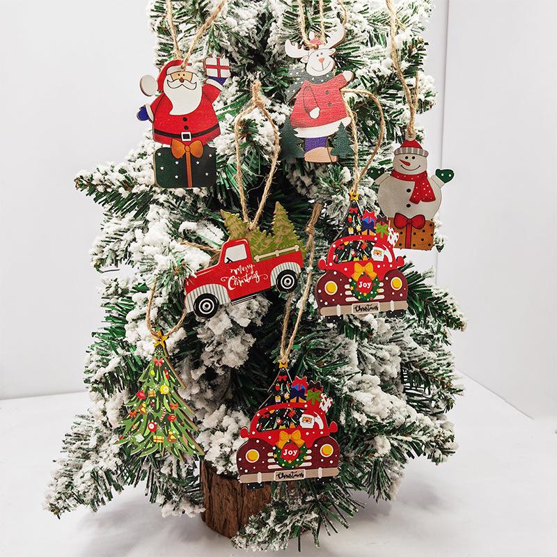 Christmas Wooden Santa Claus Car Pendant Decoration