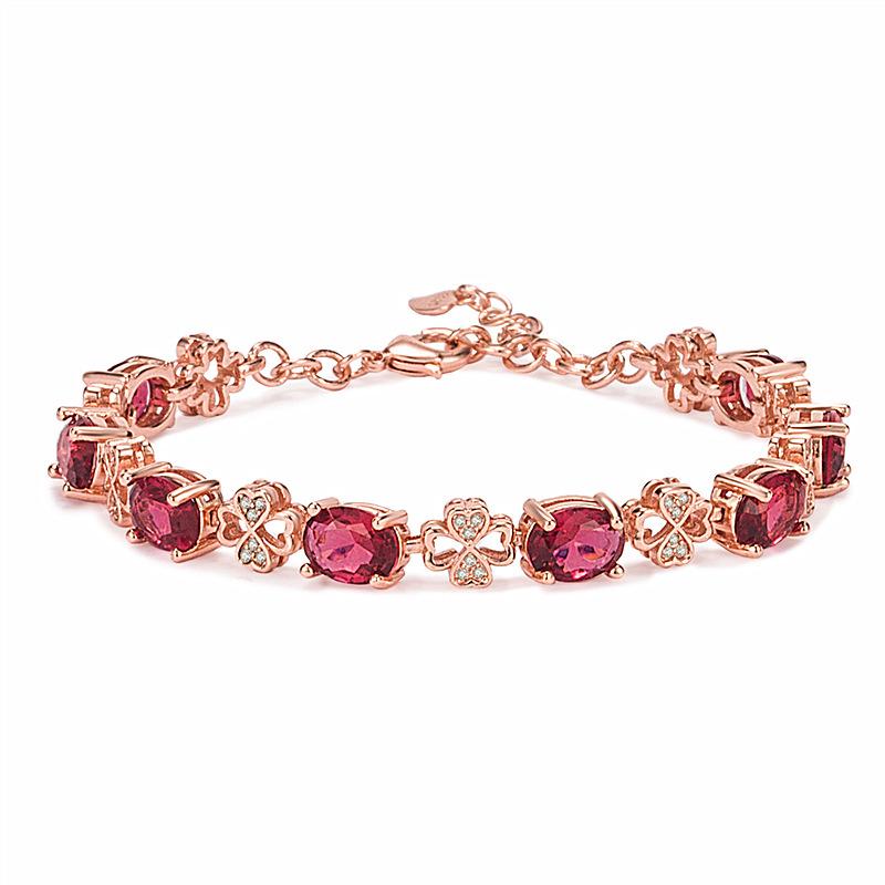 Luxueux bracelet trèfle à quatre feuilles en améthyste plaqué or 18 carats avec des pierres précieuses colorées