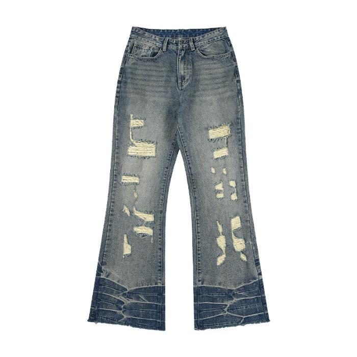 

Новые американские джинсы с рваными краями и эффектом ряби, прямые, облегающие, уличные брюки 3XL