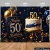 2D Elegant 50th Birthday Photography Background Navy Blue Gold Theme