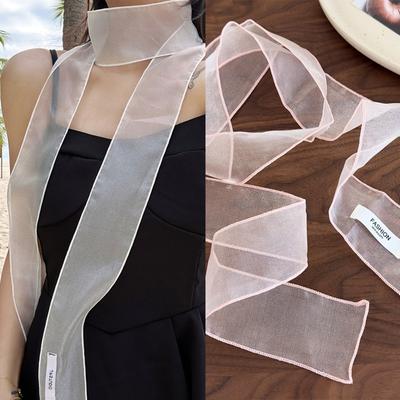 Bufanda de Seda 6x150cm Verano Playa Transparente Larga Bufanda Estrecha Cinta de Organza Diadema Moda Primavera Decoración de Fiesta Bufanda Estrecha