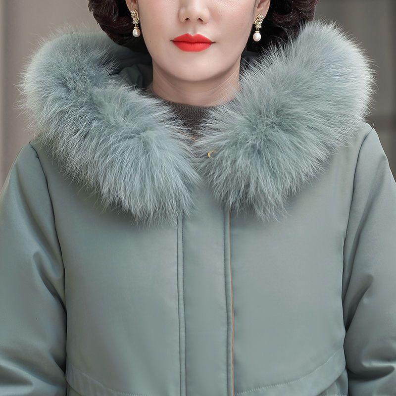 Winter Thickened Cotton Coat with Fleece for Mother with Embroidery Decoration