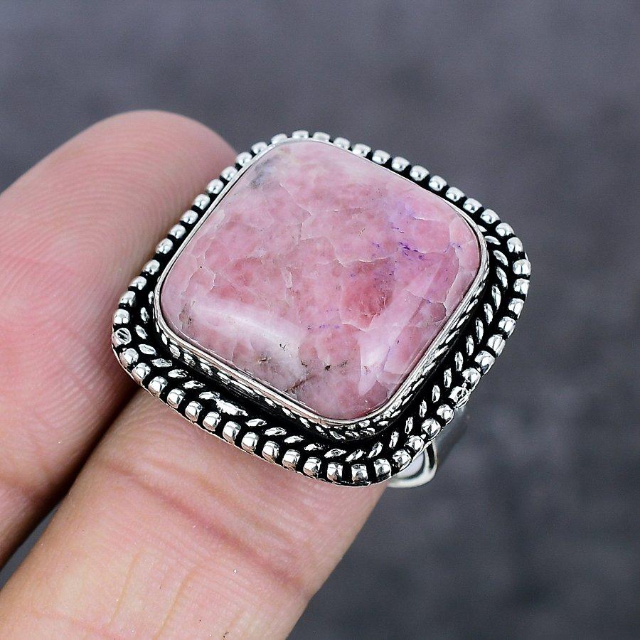 Rhodochrosite Gemstone Handmade 925 Sterling Silver Jewelry Ring Size 8 O2D97