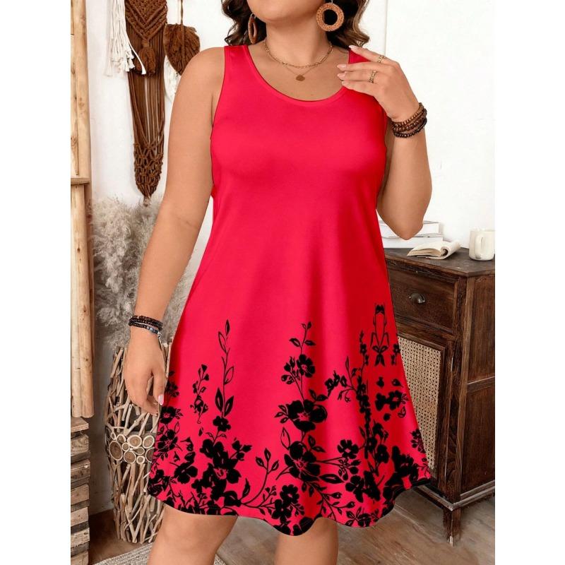 Neues Sommerkleid für Damen mit Blumenprint, Rundhalsausschnitt, Lockerer Schnitt, Modisch, Ärmellos, Einteiler