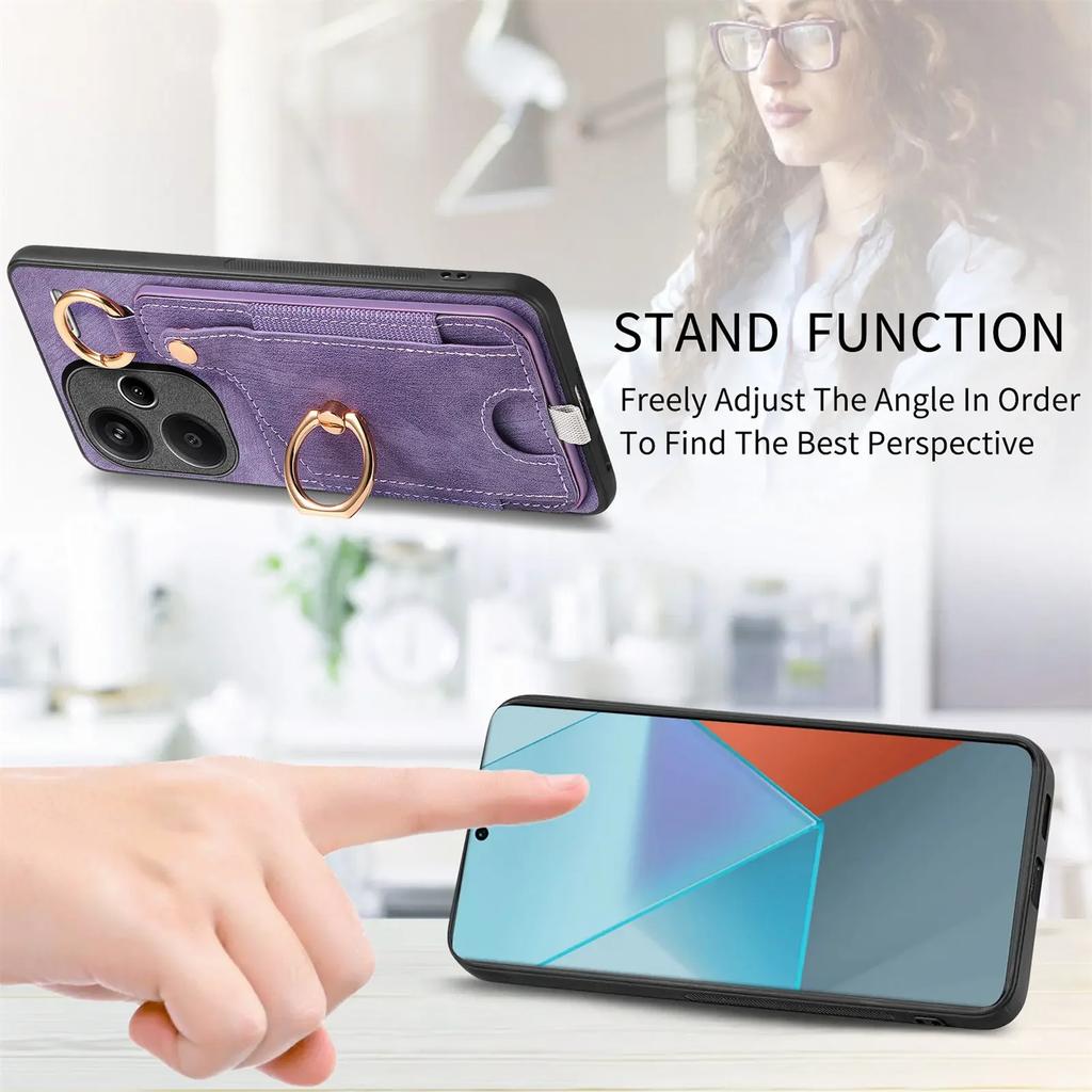 Ring Holder Cards Solt Wallet Leather Case For Xiaomi Redmi Note 13 12 Pro Plus 13C 12T 11T POCO X6 X4 X5 F5 Bag Magnetic Cover
