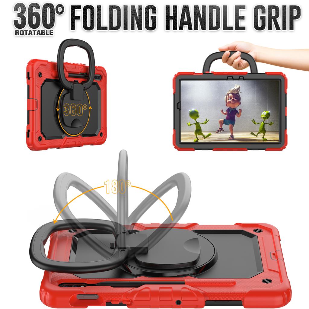 Stand Armor Case Universal For Galaxy Tab S8 S7 11" SM-X700 706 SM-T870 T875 T876 With Rotating Handle Grip Cover Shoulder Strap