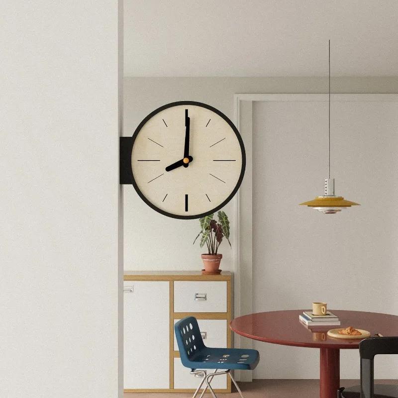 Creative Simplicity Wall Clock Living Room New Retro Clock Corner Double-sided Artistic Corner Home Decoration