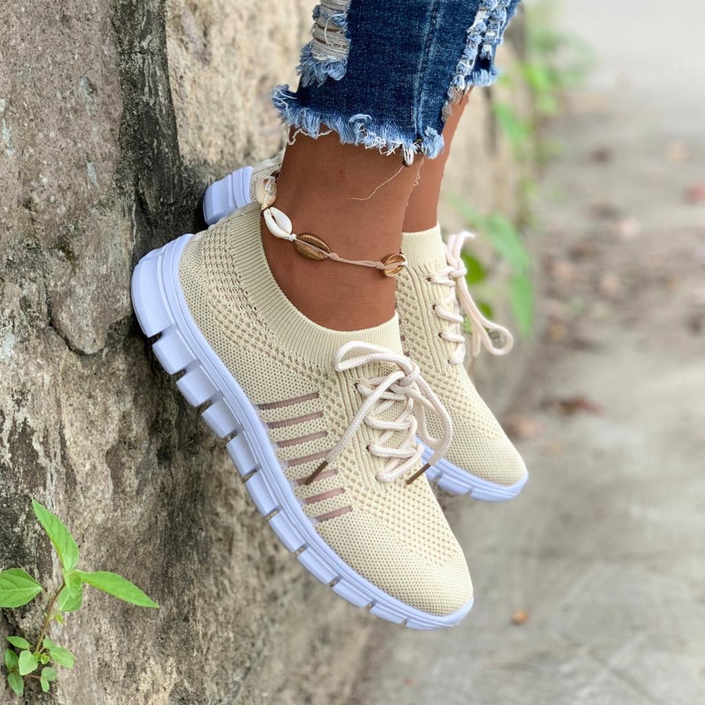 Women's Knit Lightweight Mesh Sneakers, Breathable Mesh Lace-Up Running Shoes, Women's Footwear